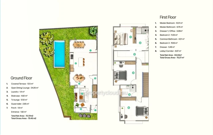 Tamarin à vendre duplex 3 chambres en PDS accessibles aux étrangers situé au cœur de ville à proximité des commerces,...