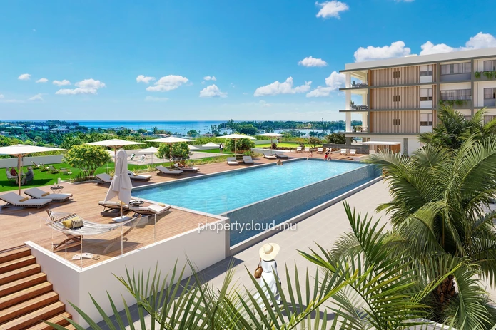 Accessible to foreigners: sale beautiful 2 bedroom apartment with communal pool and sea view in Grand Baie La Croisette.