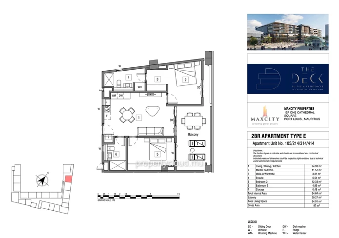 Accessible to foreigners: sale beautiful 2 bedroom apartment with communal pool and sea view in Grand Baie La Croisette.